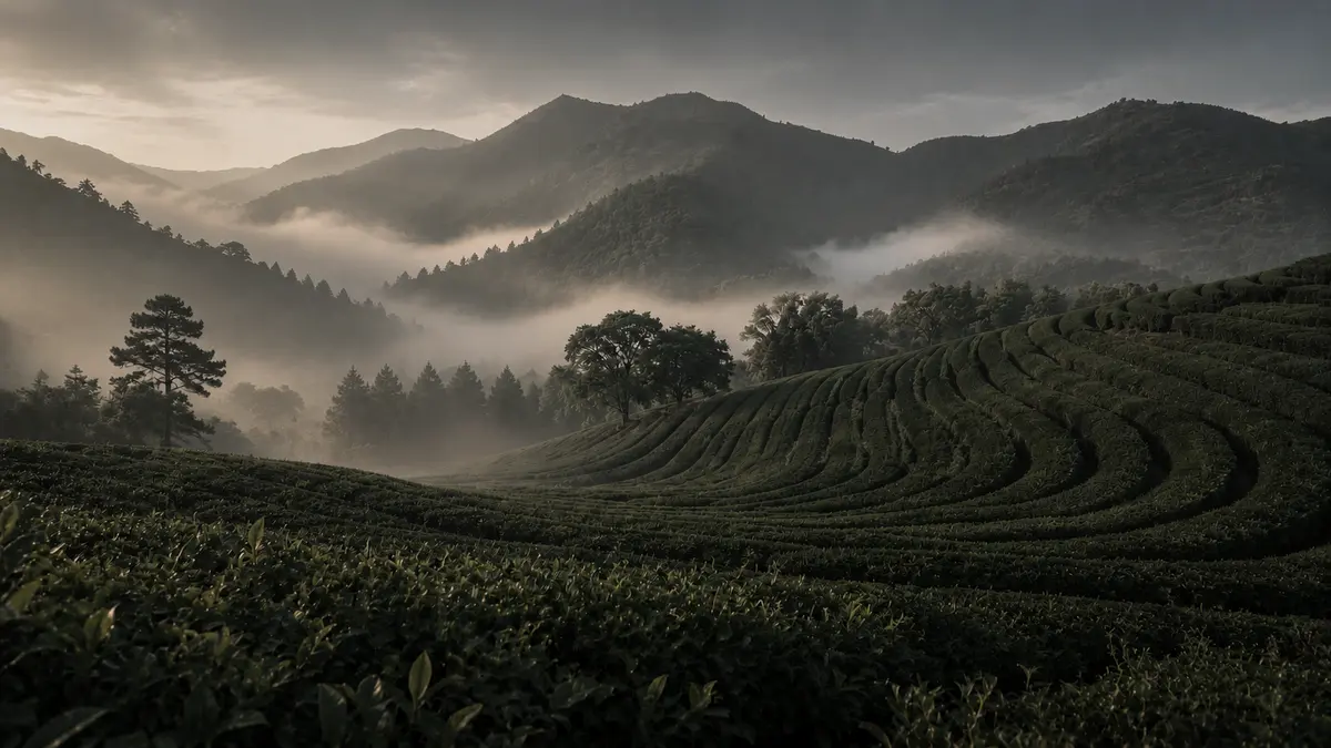 Misty Korean tea terraces