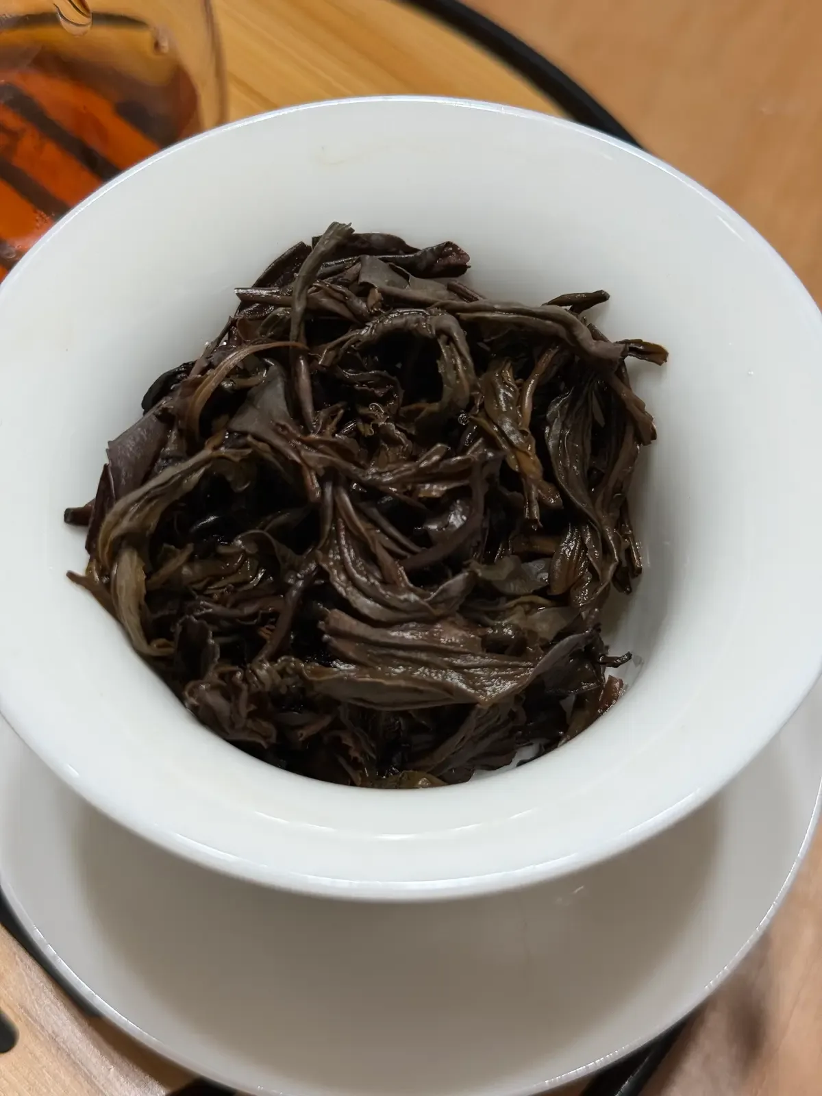 2015 Premium Autumn Liu Bao wet leaf — spent leaves after six steeps