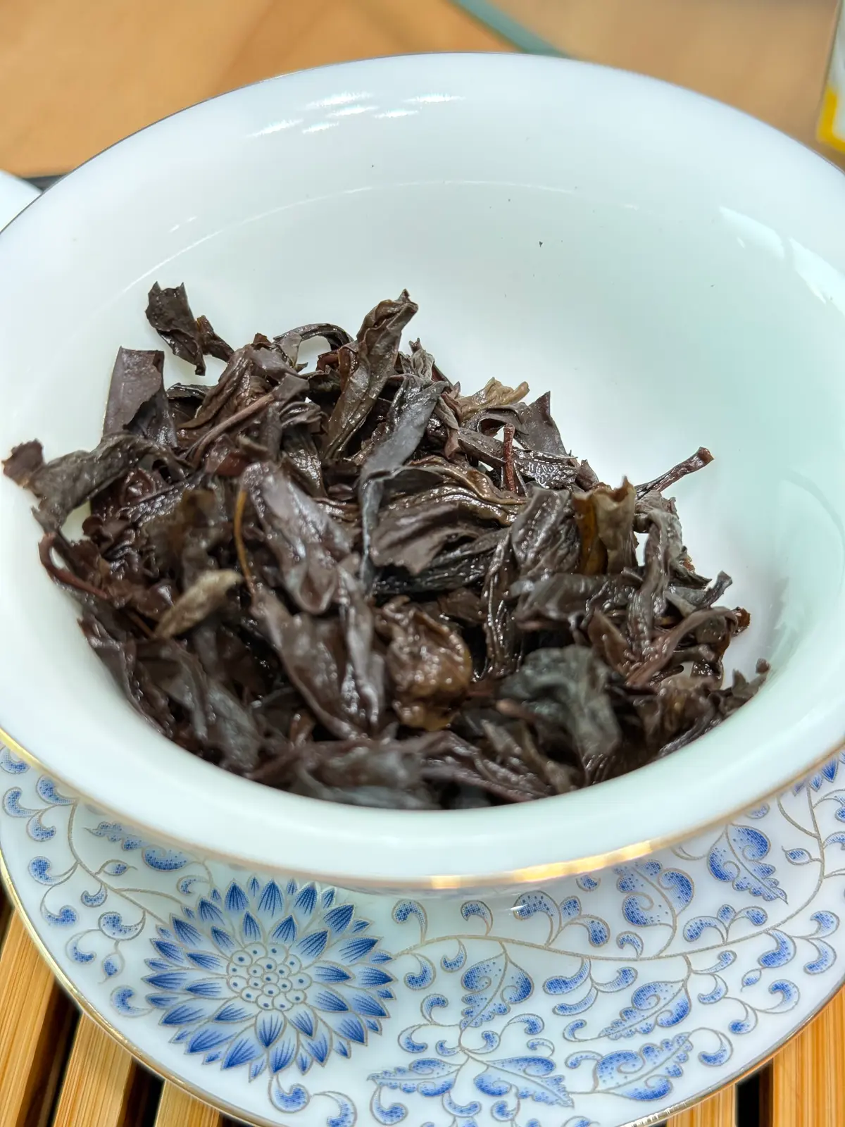 Premium AA Da Hong Pao — wet leaves after brewing
